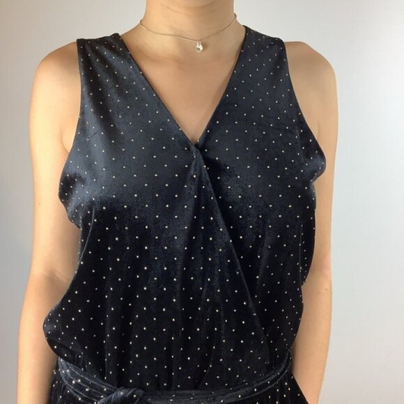 MICHAEL KORS BLACK VELVET GOLD DOTS WIDE LEG JUMPSUIT S - Picture 4 of 12